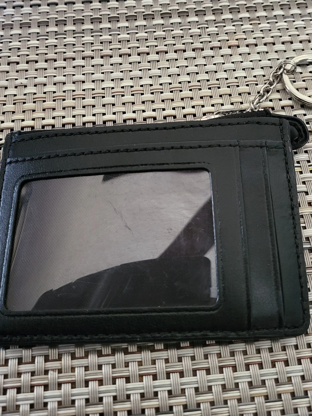 COACH Black Signature Zip Card Case Keyring